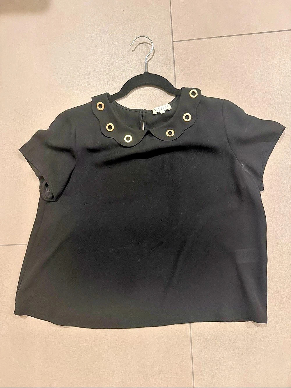 Claudie Pierlot Black Blouse with Gold Grommets Size 36